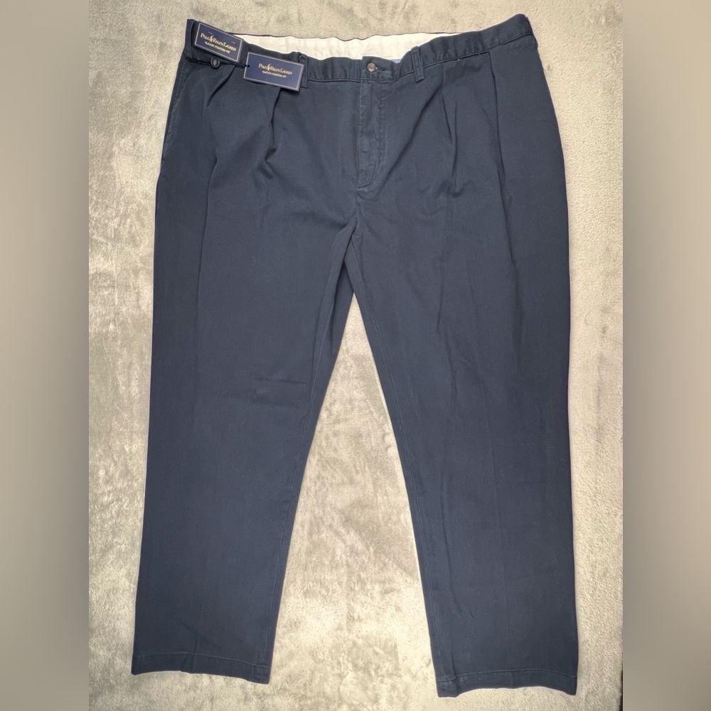 Polo Ralph Lauren Classic Fit Pleated Pants Men's 48Bx32 Navy Blue 48 Big Chino